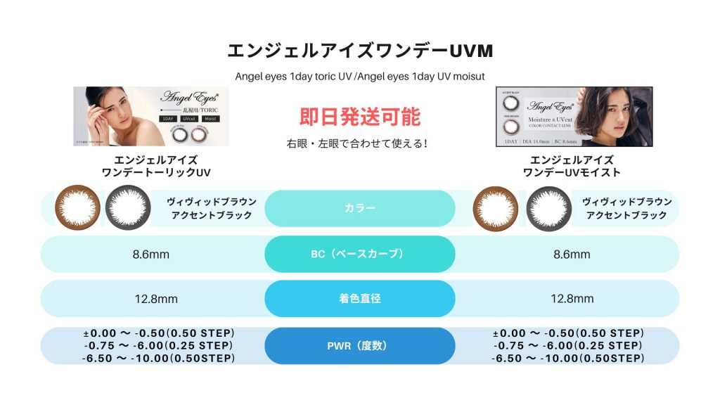 エンジェルアイズワンデーは片眼乱視でも安心!両眼同じカラコンブランドで合わせることができます!